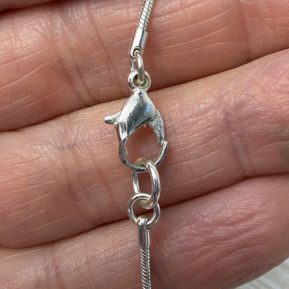 White Gold Pendant Necklace with Blue Gemstones Dangling Charm 16 in Chain - Picture 7 of 11